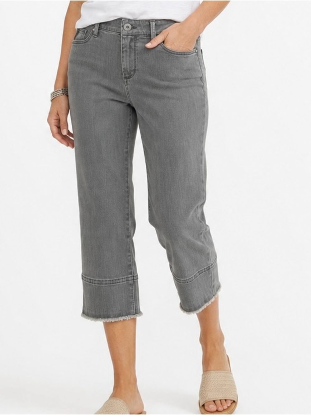J.Jill Authentic Fit Gray Capri Jeans Raw Hem Stretch Denim Petite 4P